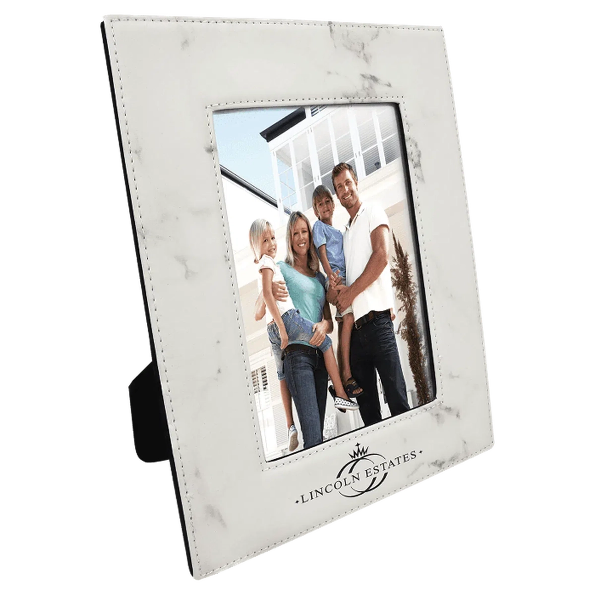 Personalized Leatherette Picture Frames – Custom Engraved Photo Display 5" x 7" / White Marble / Leatherette