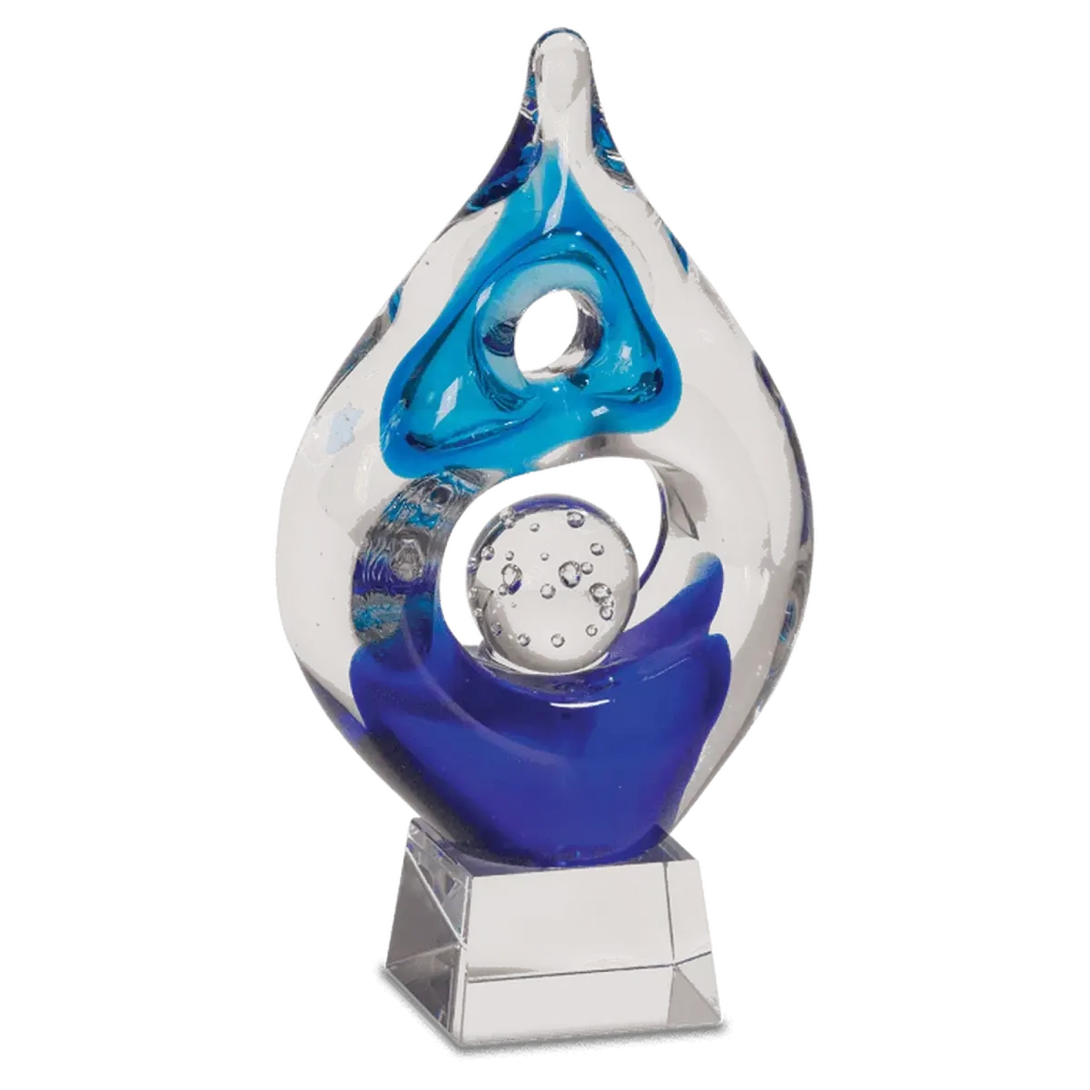 Hand-Blown Art Glass Award Sculptures | Personalized Engraving Winner Art Glass (with Orb) / Blue and Clear / 4 1/2" (W) x 8 1/2" (H)