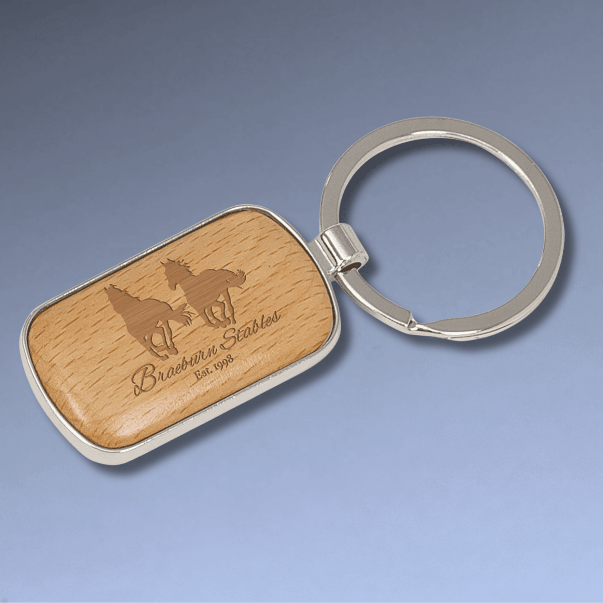 Wood Keychains – Natural Beechwood with Silver Accents - Square