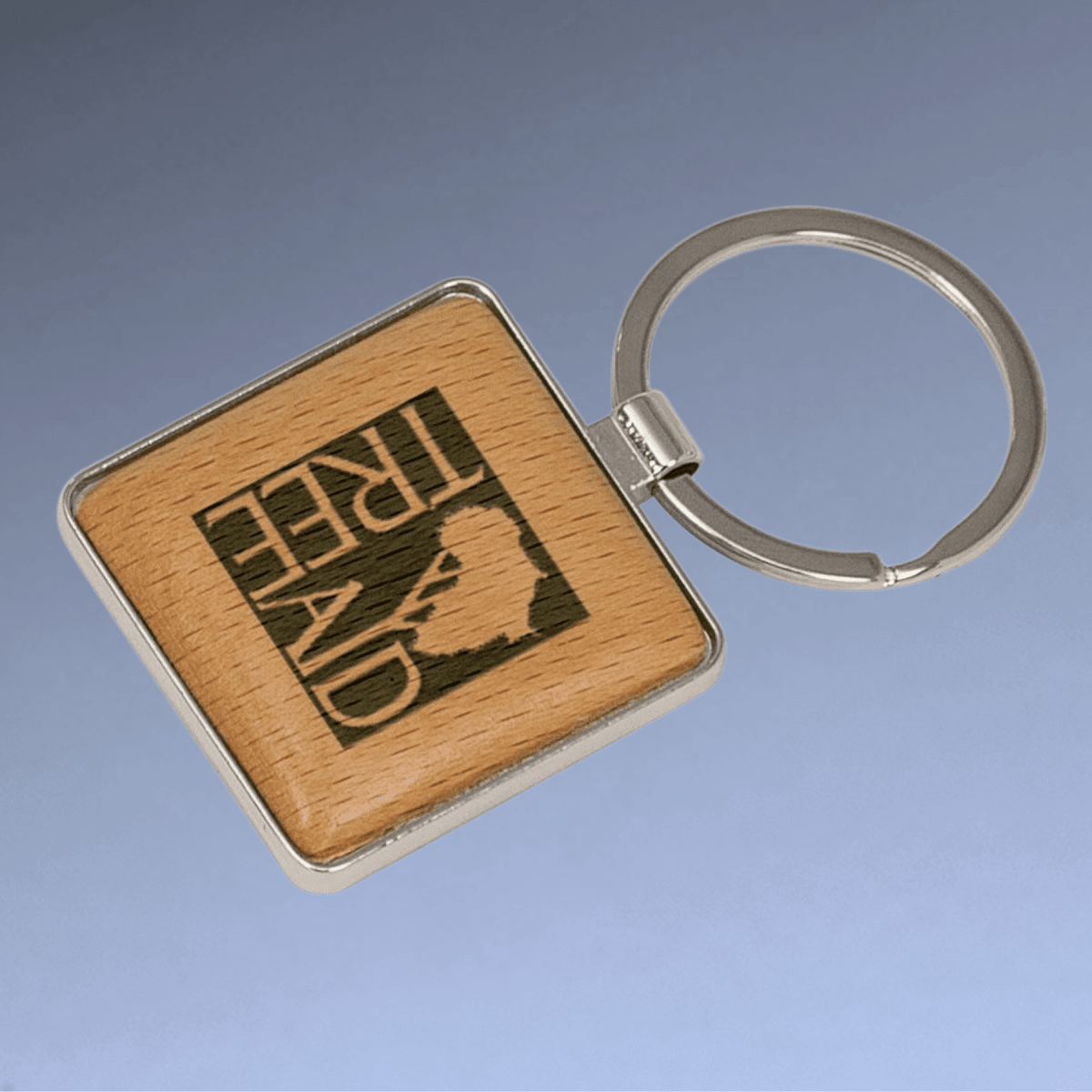 Wood Keychains – Natural Beechwood with Silver Accents - Square