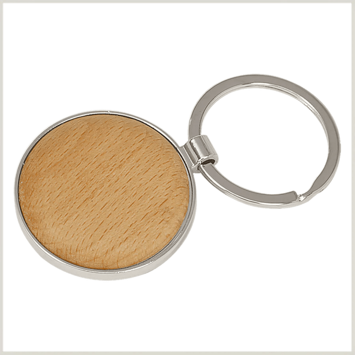 Wood Keychains – Natural Beechwood with Silver Accents - Round