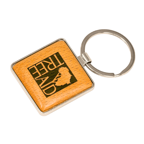 Wood Keychains – Natural Beechwood with Silver Accents - Square