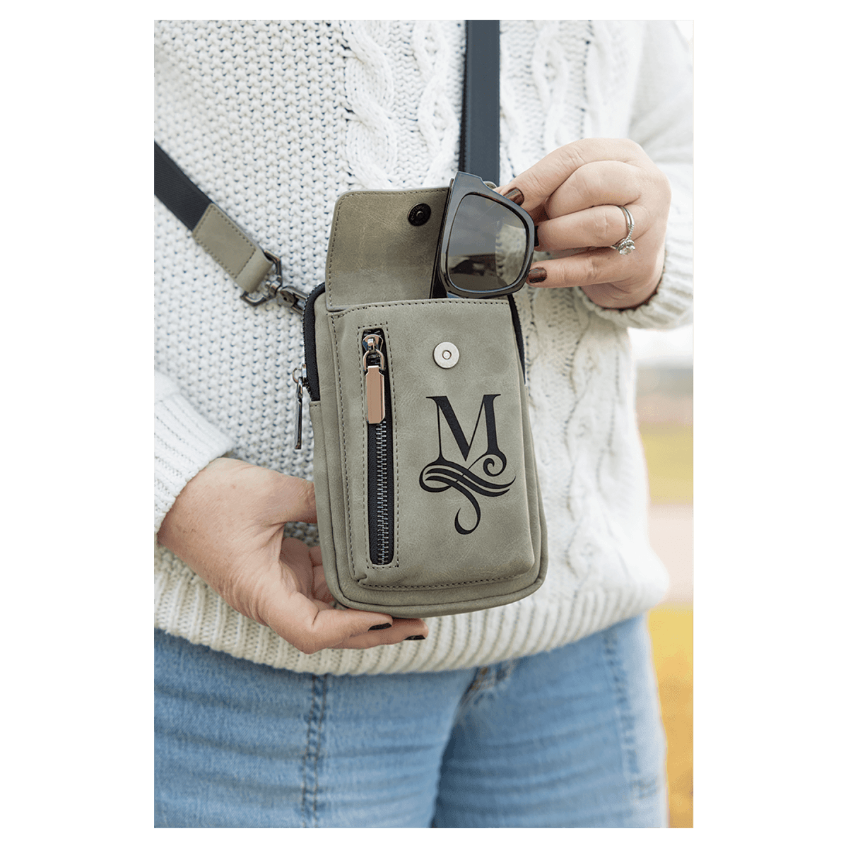 Custom Faux Leather Cross Body Bags - Creekside Collection - LightForce Laser Engraving, LLC