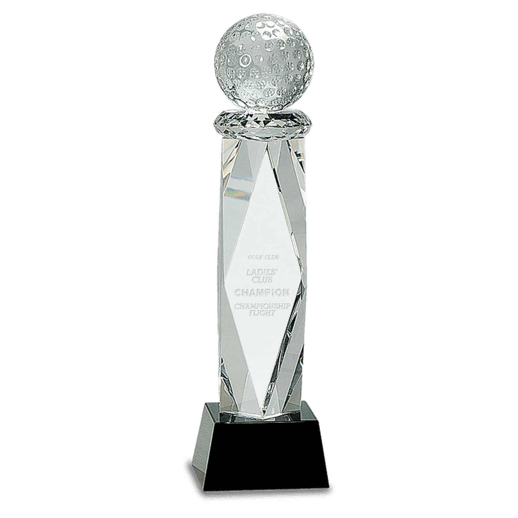 10 3/4" Crystal Golf Ball Award on a Facet Column