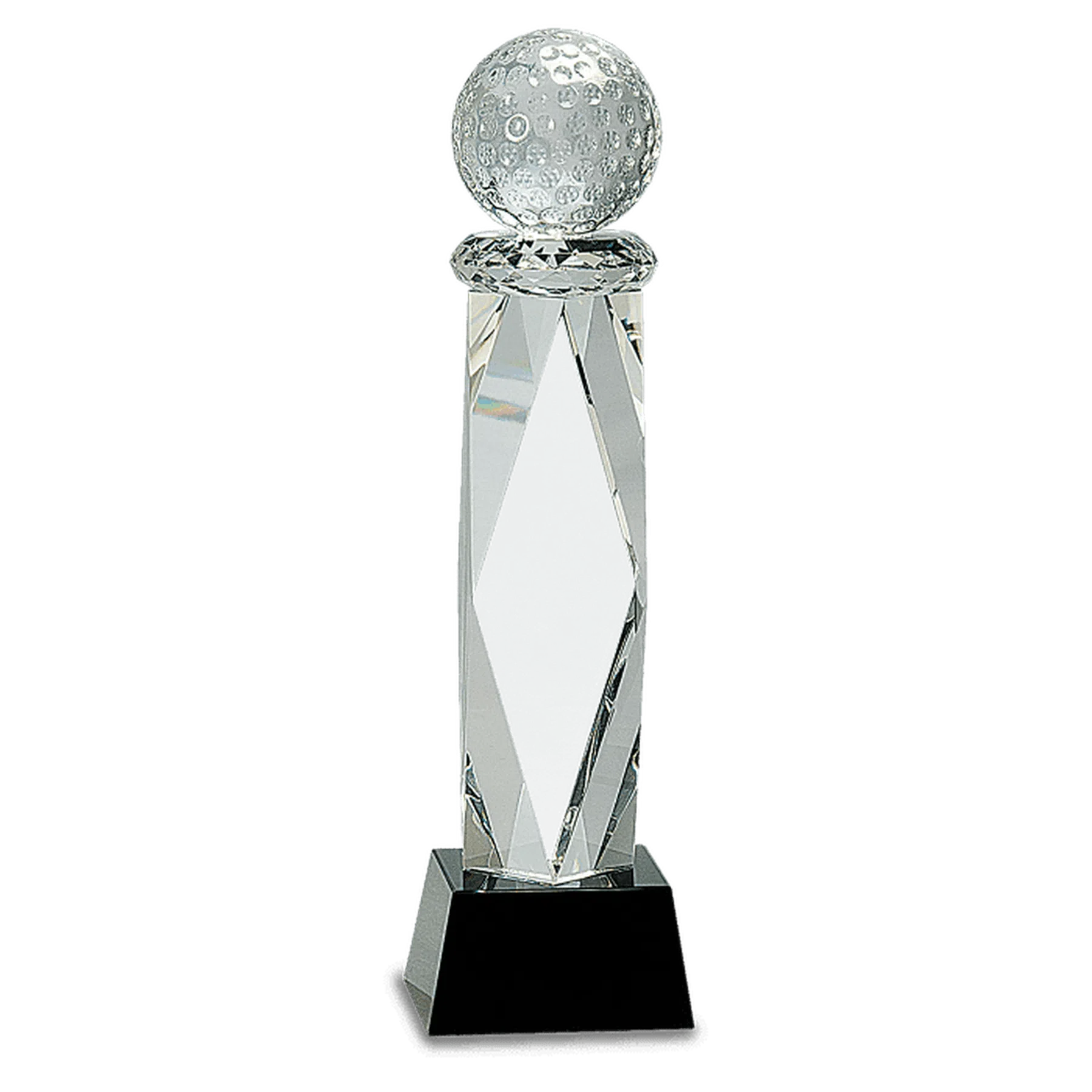 10 3/4" Crystal Golf Ball Award on a Facet Column