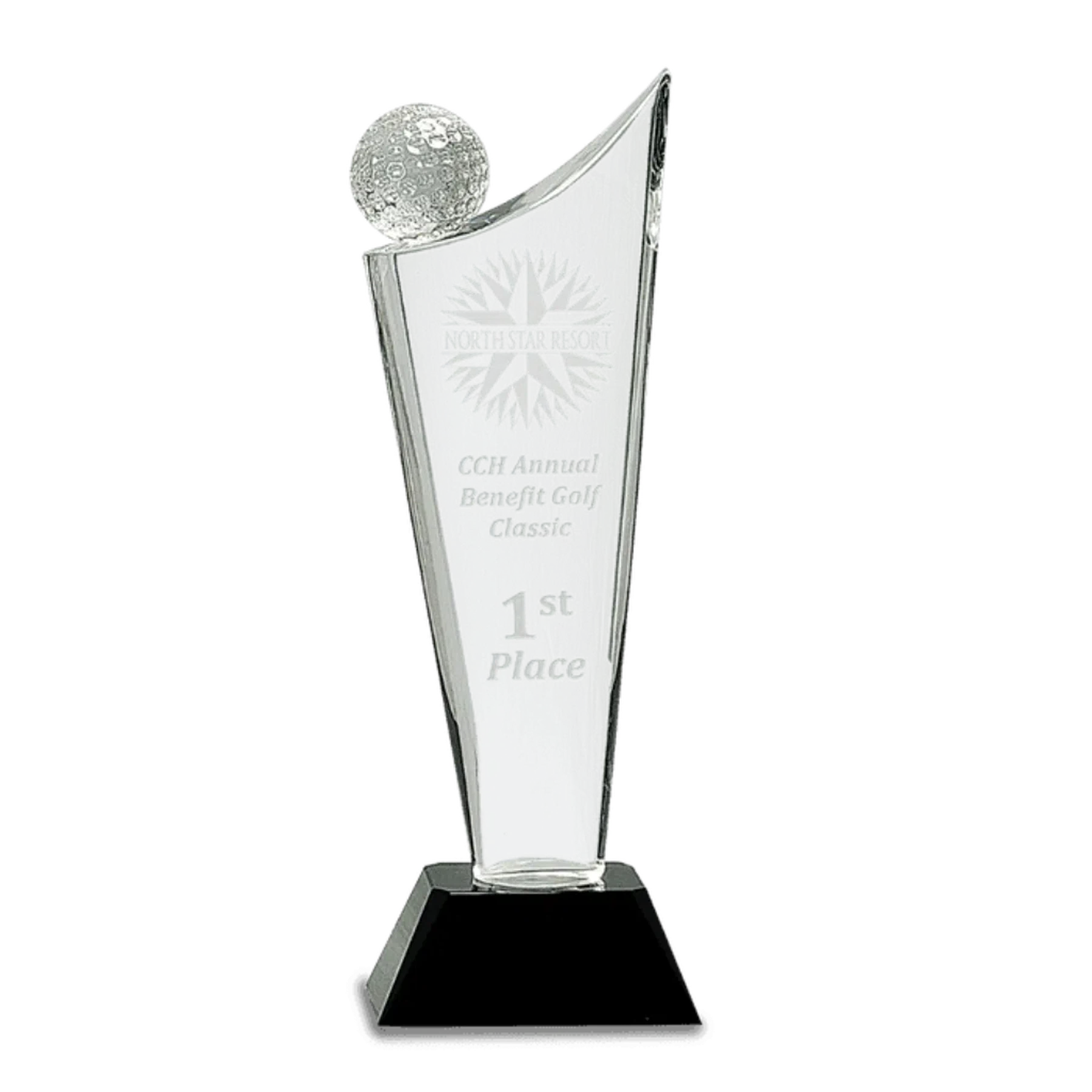 10 3/4" Crystal Golf Wave Award with a Black Pedestal Base