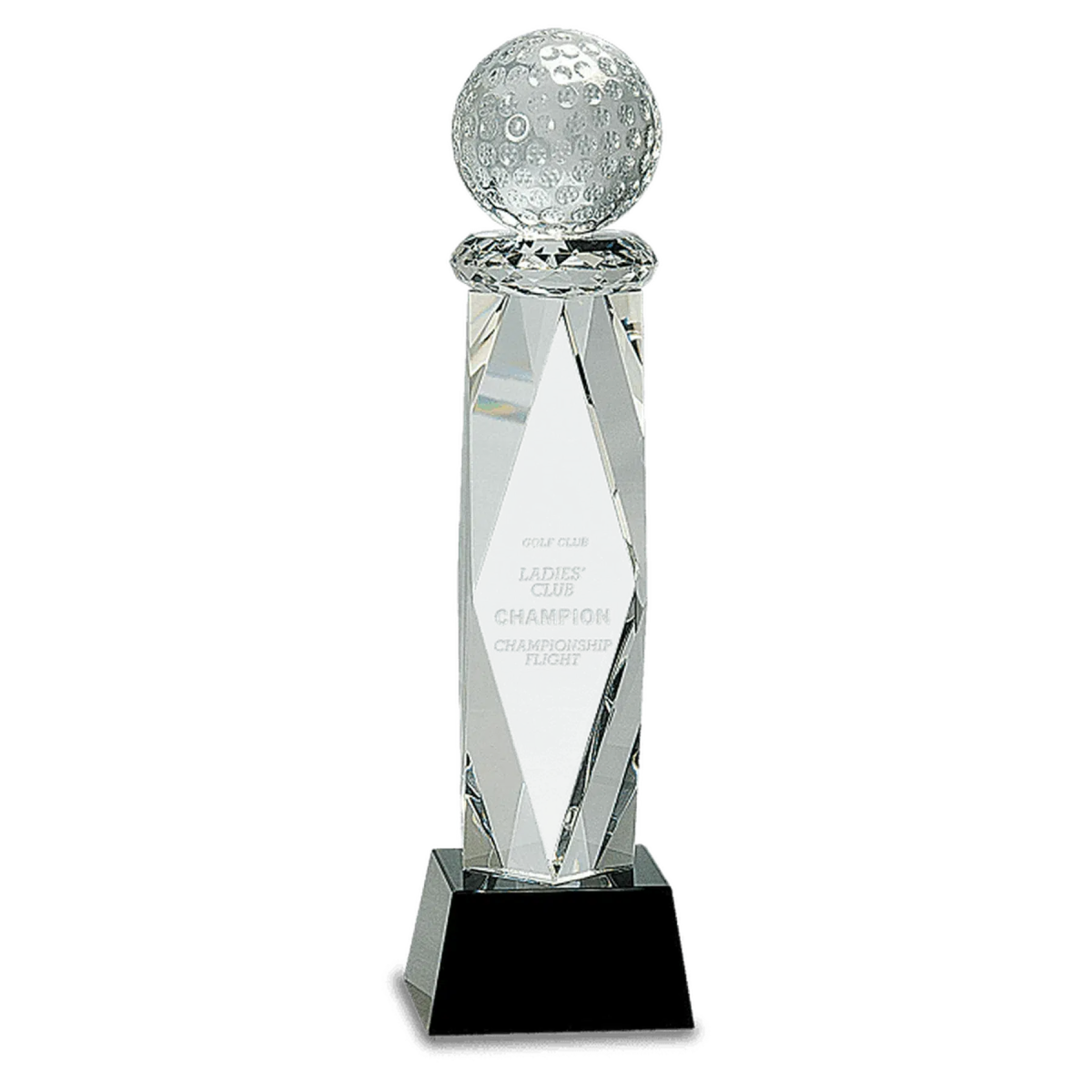 10 3/4" Crystal Golf Ball Award on a Facet Column - LightForce Laser Engraving, LLC