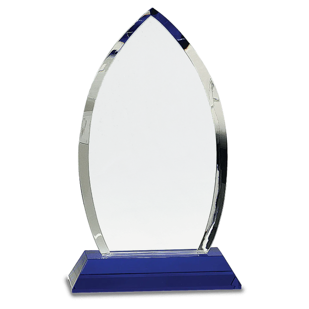 10" Crystal Oval Award on a Blue Pedestal Base - LightForce Laser Engraving, LLC