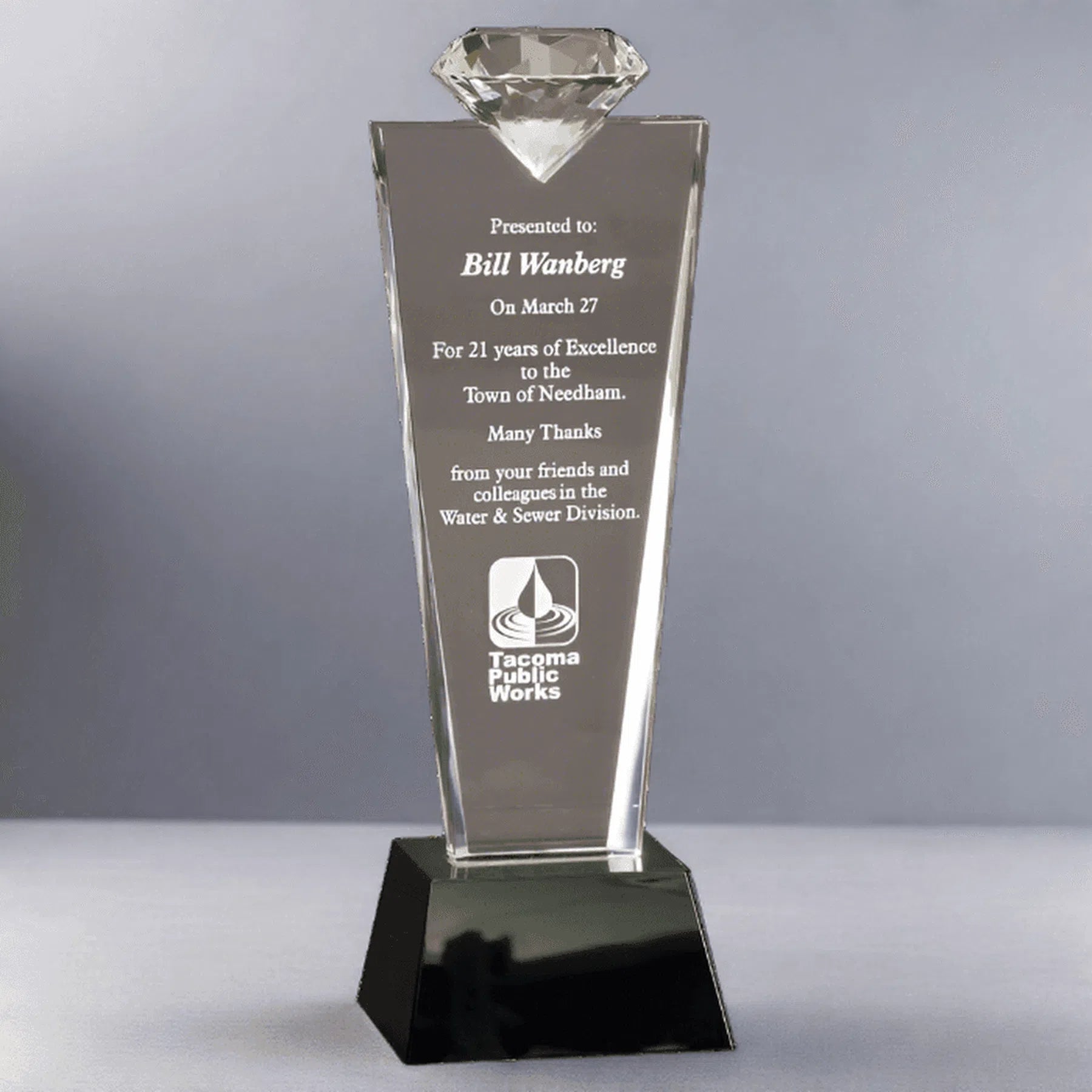 11" Crystal Diamond Top Award on Black Pedestal Base