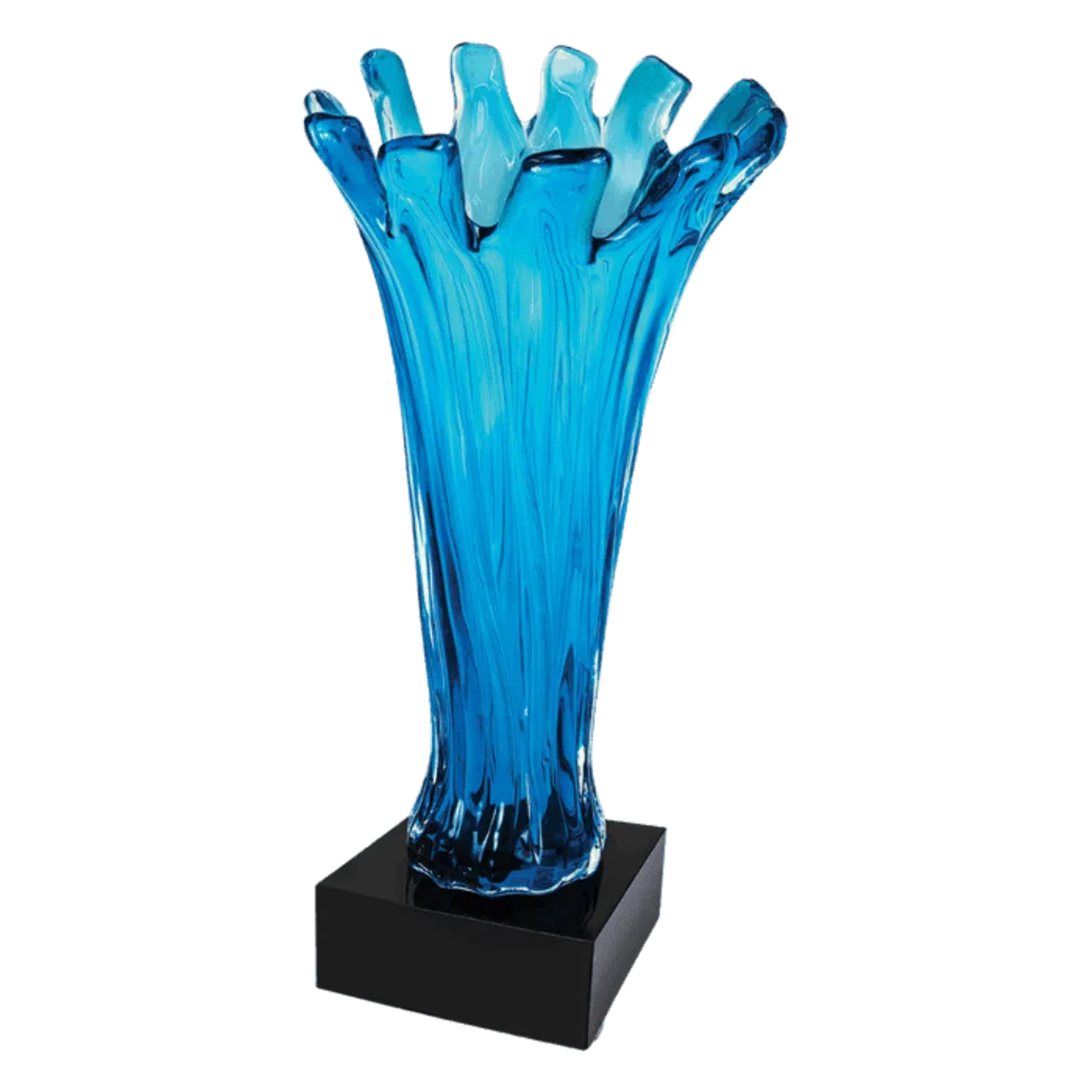 12 1/2" Blue Cup Art Glass Award with Black Base