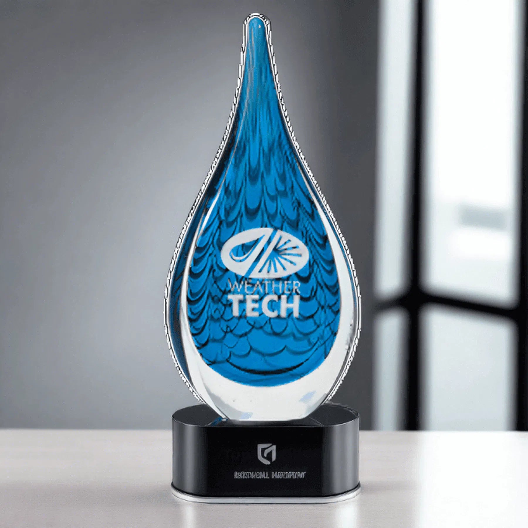 12 1/2" Blue Raindrop Art Glass Award Sculpture