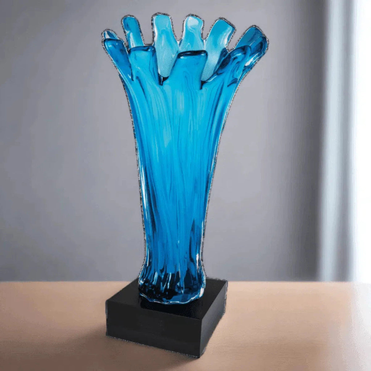 12 1/2" Blue Cup Art Glass Award with Black Base - LightForce Laser Engraving, LLC