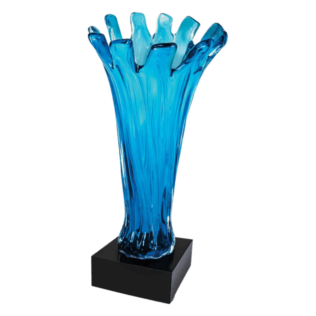 12 1/2" Blue Cup Art Glass Award with Black Base - LightForce Laser Engraving, LLC