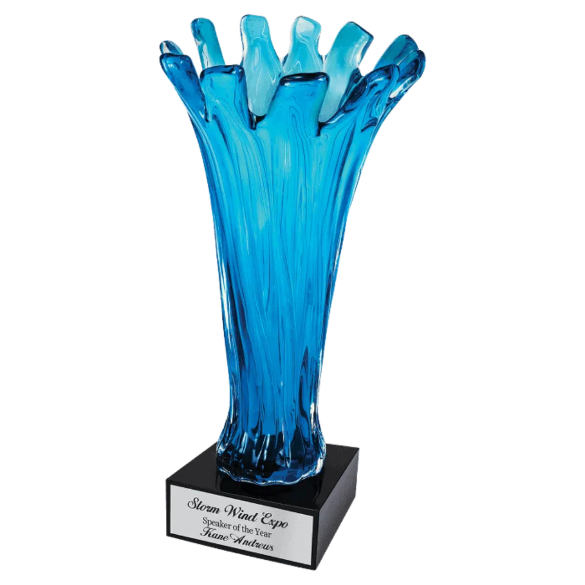 12 1/2" Blue Cup Art Glass Award with Black Base - LightForce Laser Engraving, LLC