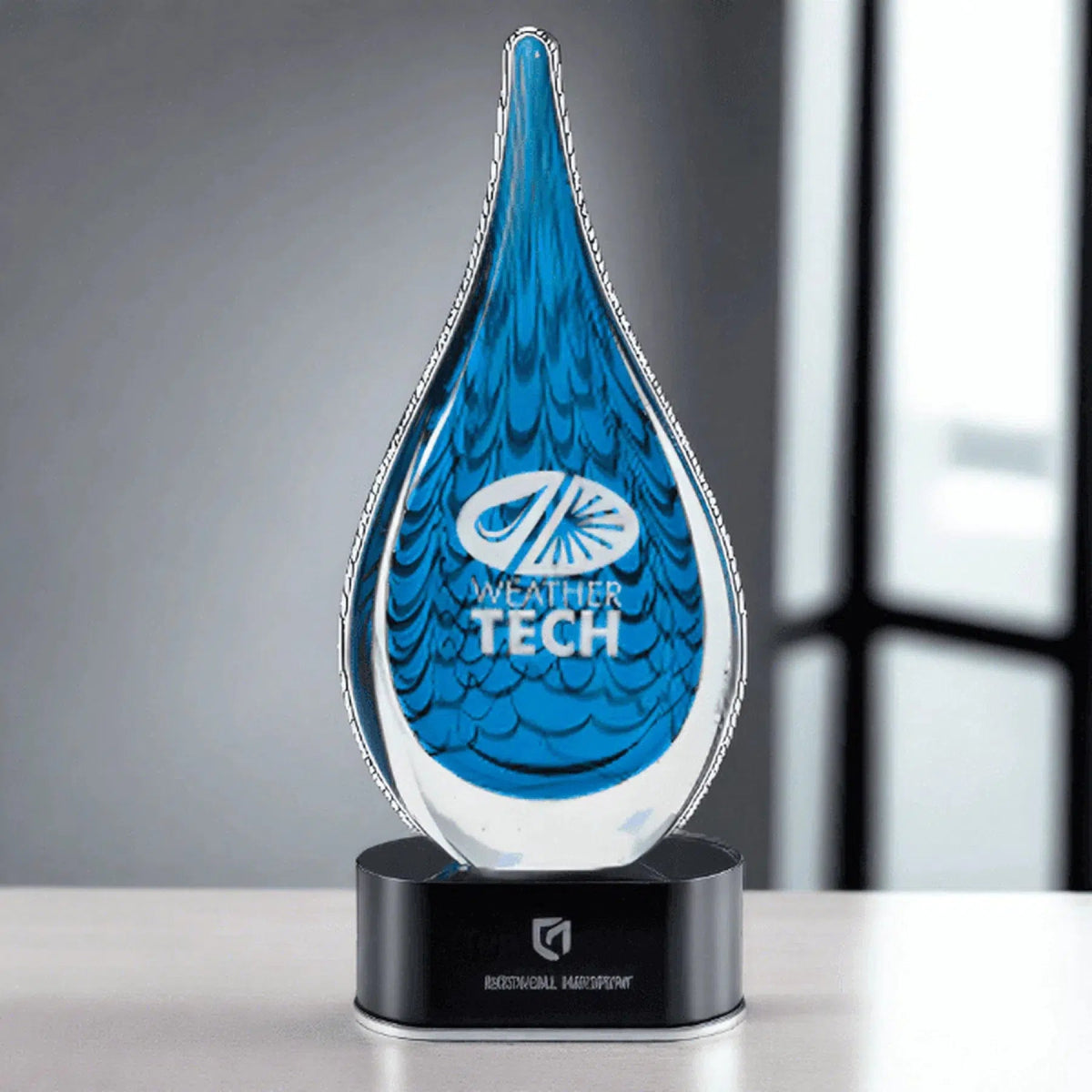 12 1/2" Blue Raindrop Art Glass Award Sculpture - LightForce Laser Engraving, LLC