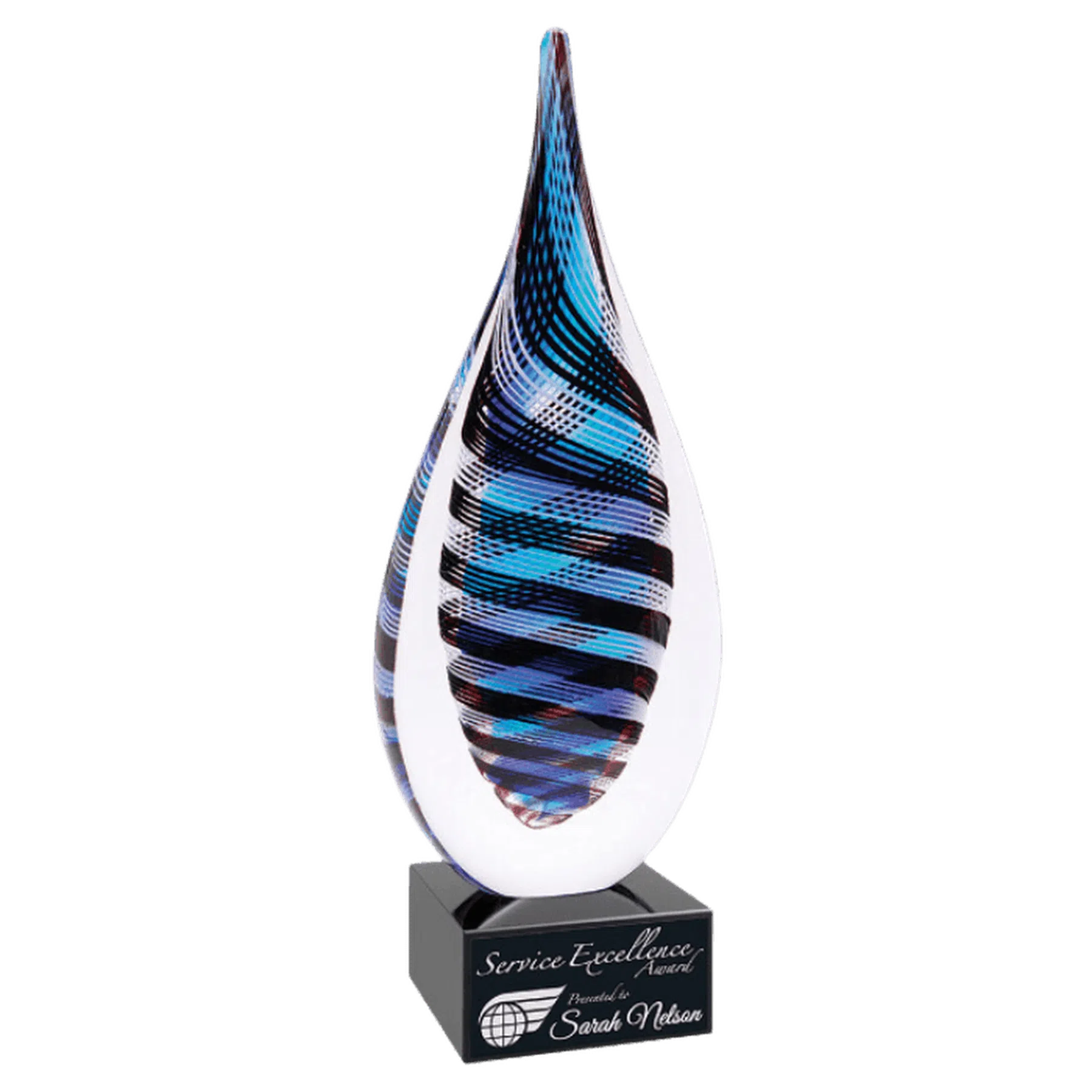 12" Blue & Black Twisted Rain Drop Award Sculpture