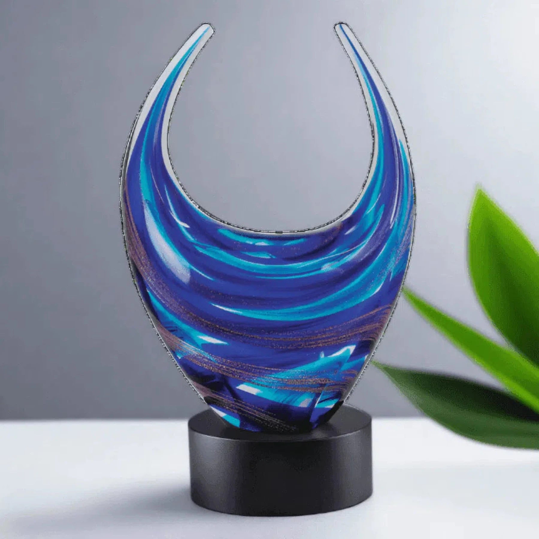 12" Blue and Gold Dual Rising Art Glass Award Sculpture