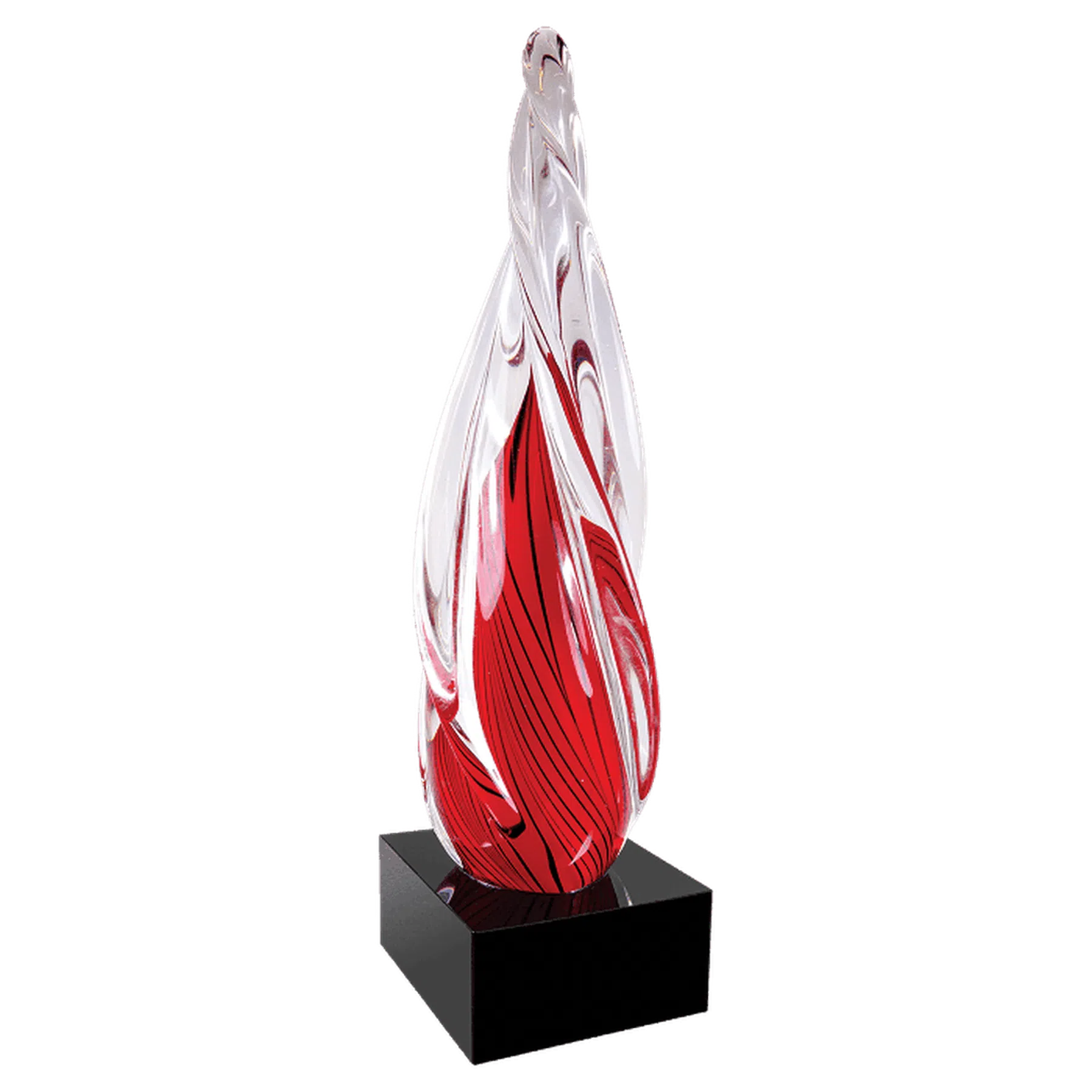 12" Red Twisted Spire Art Glass Award with Black Glass Base