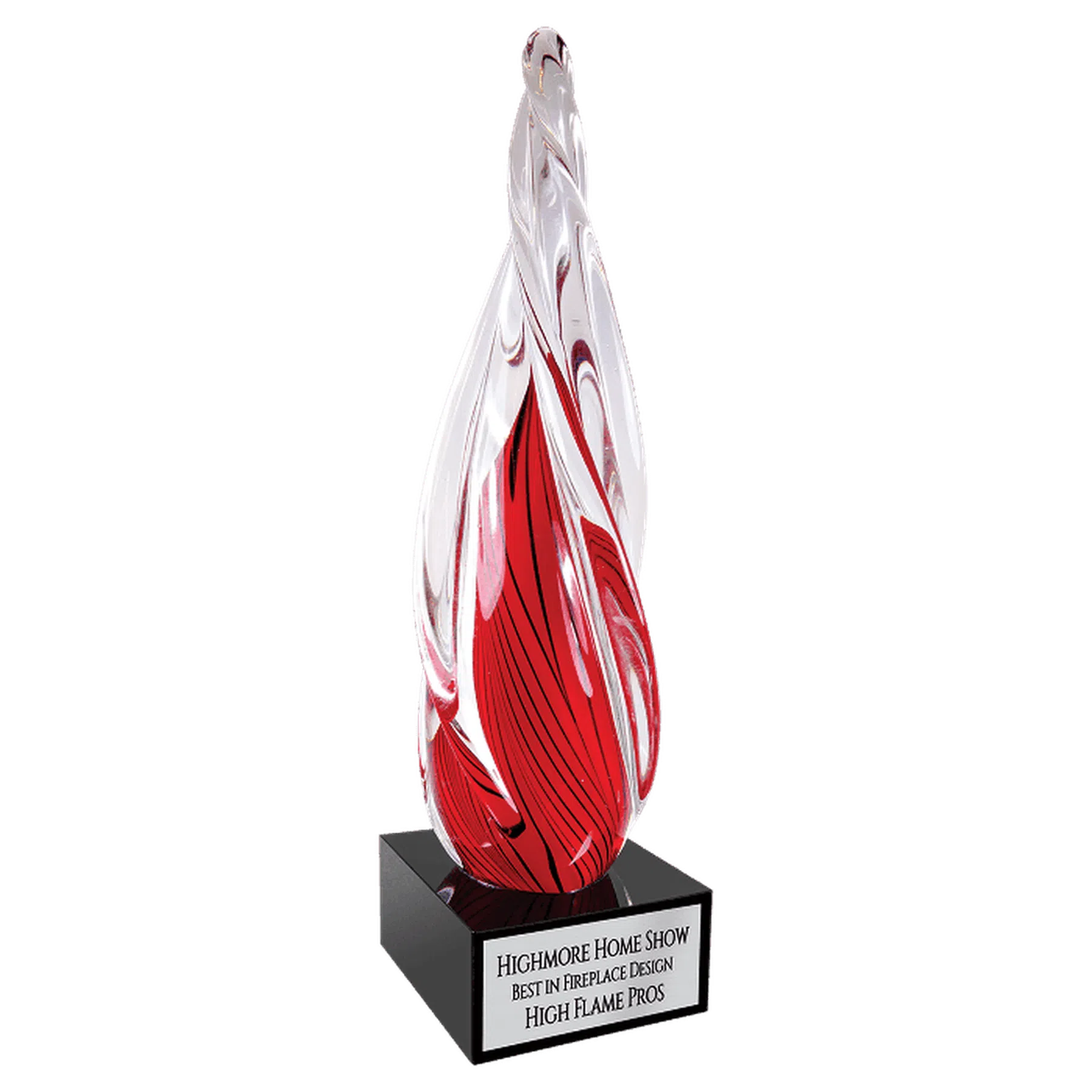 12" Red Twisted Spire Art Glass Award with Black Glass Base