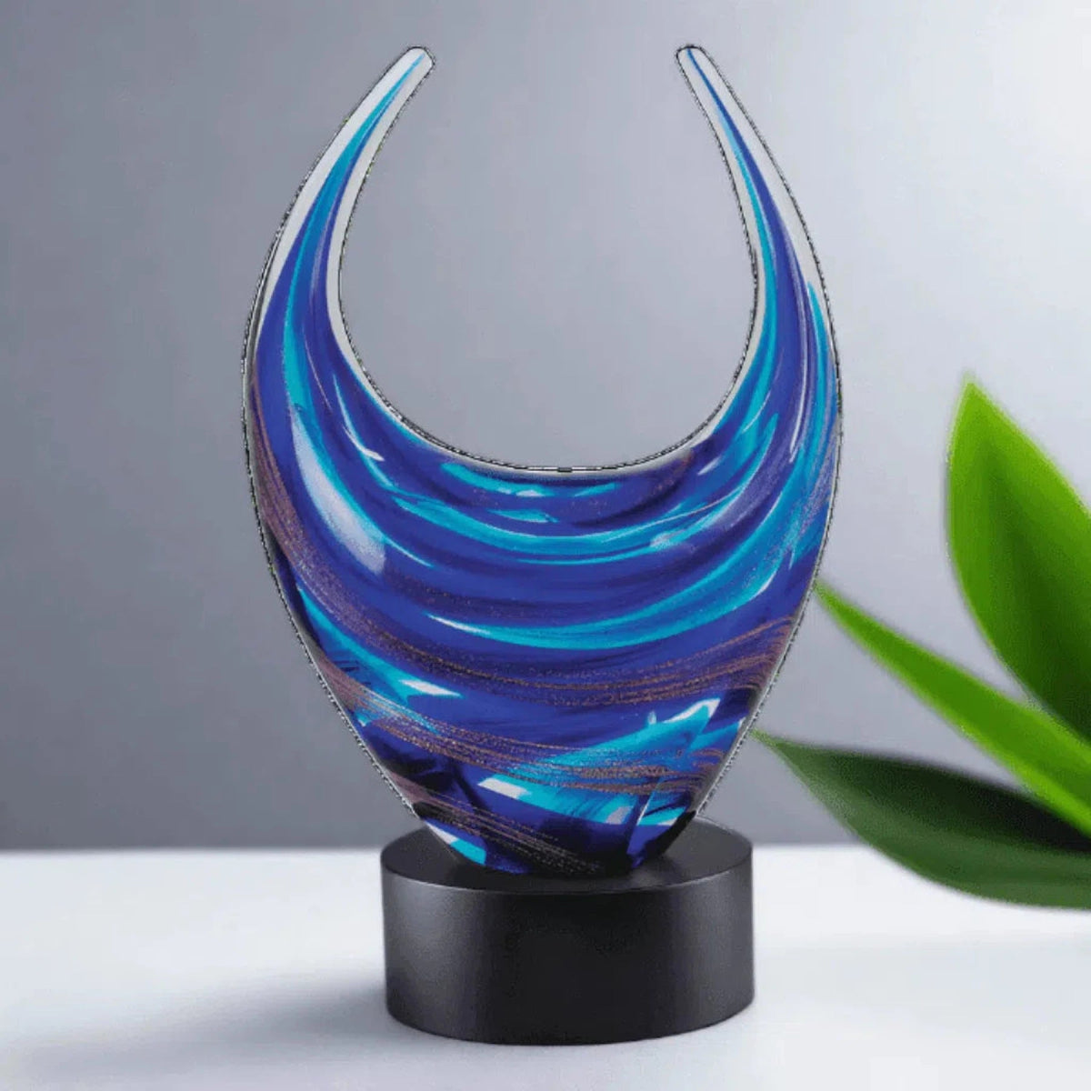 12" Blue and Gold Dual Rising Art Glass Award Sculpture - LightForce Laser Engraving, LLC