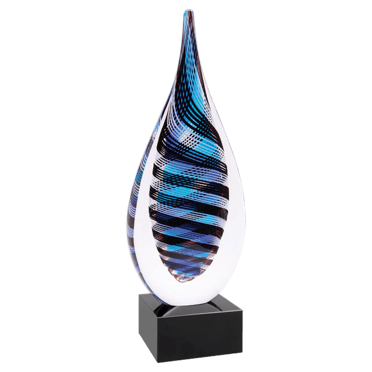 12" Blue & Black Twisted Rain Drop Award Sculpture - LightForce Laser Engraving, LLC