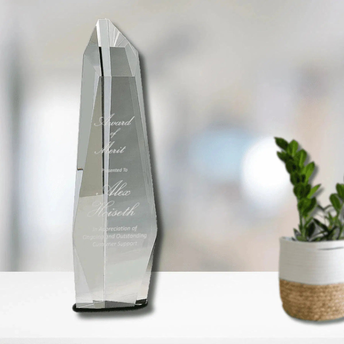 12" Crystal Facet Slant - Top Tower Award - LightForce Laser Engraving, LLC