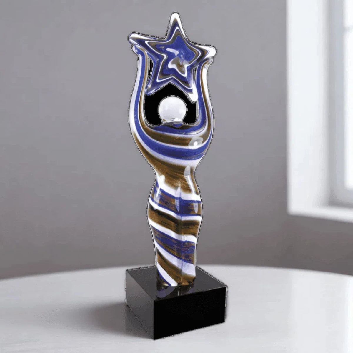 12" Figure with Star Art Glass Award Sculpture - LightForce Laser Engraving, LLC