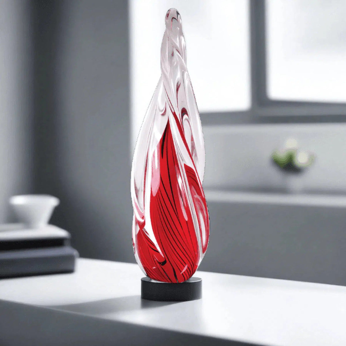 12" Red Twisted Spire Art Glass Award with Black Glass Base - LightForce Laser Engraving, LLC