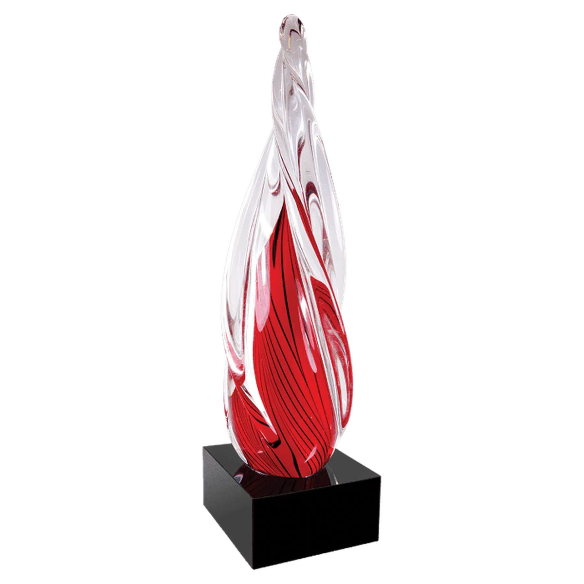 12" Red Twisted Spire Art Glass Award with Black Glass Base - LightForce Laser Engraving, LLC