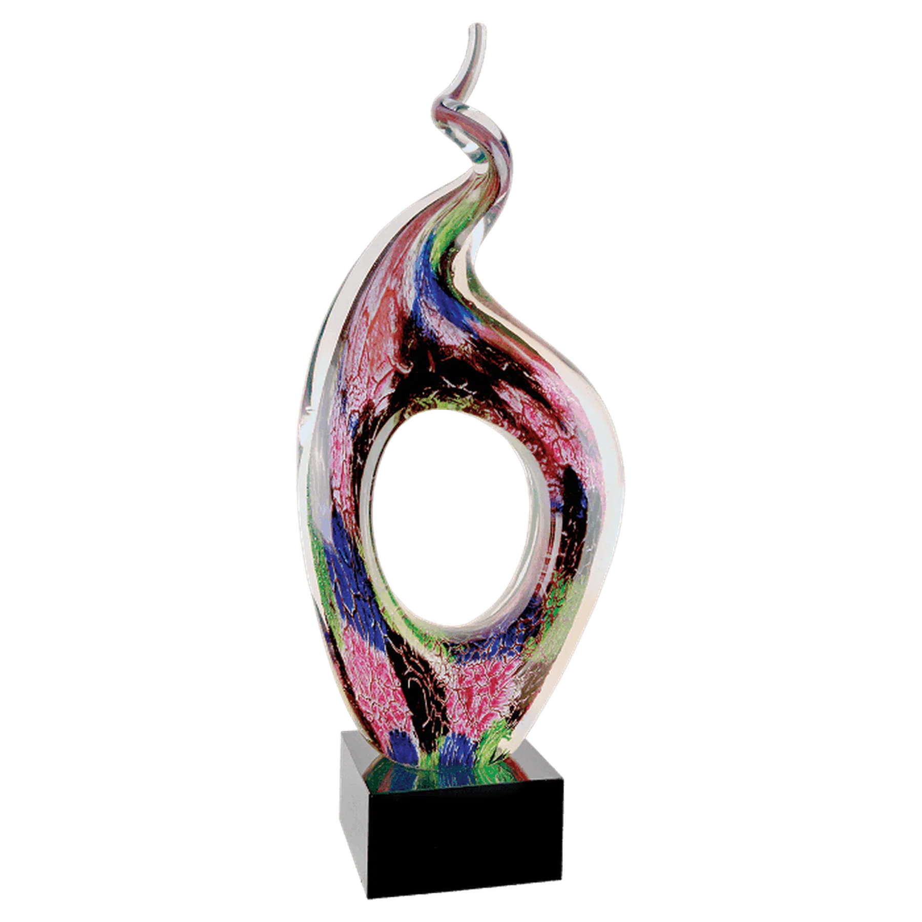 13 1/2" Twist Top Art Glass Award with Square Black Base