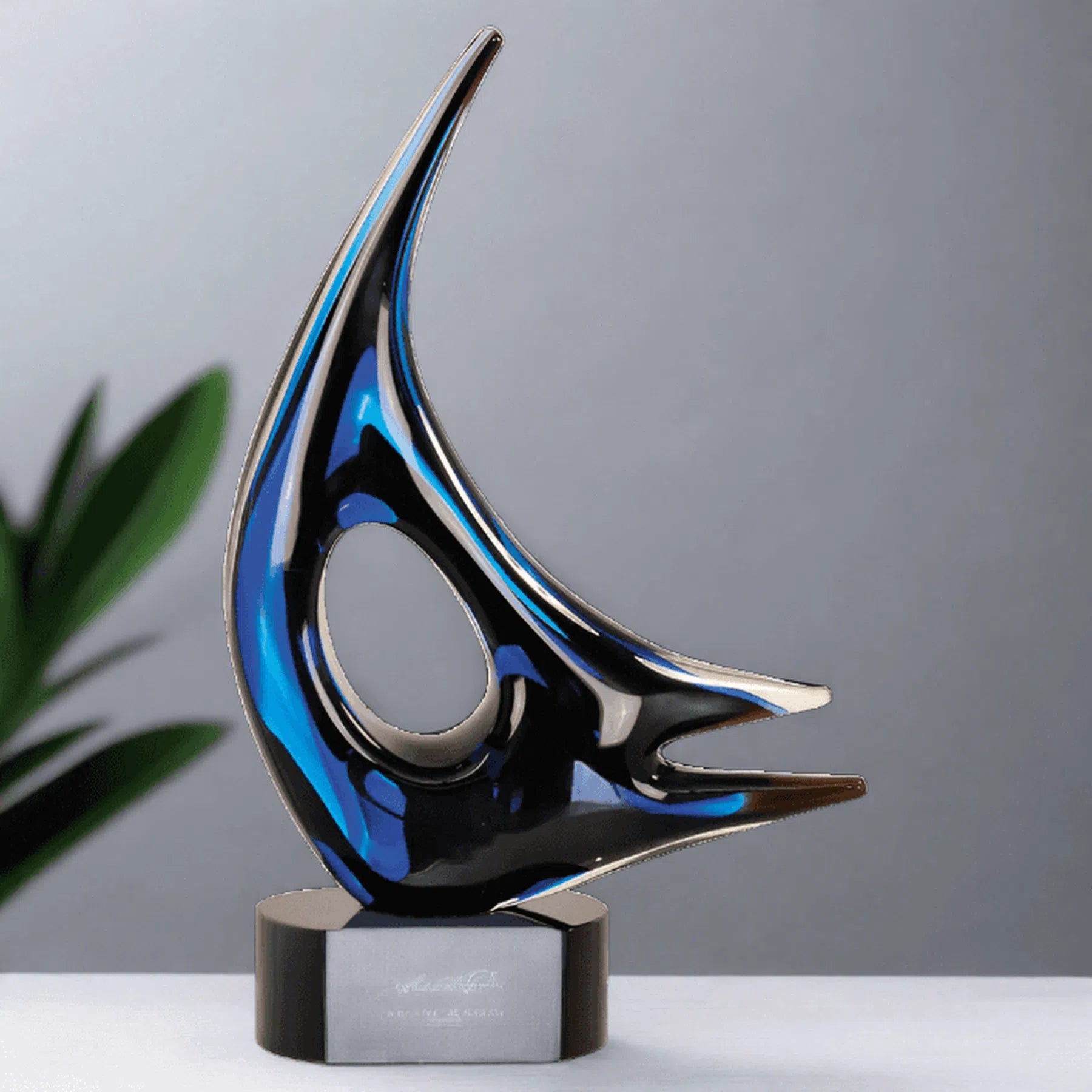 14 1/4" Blue Sail Art Glass Award Sculpture