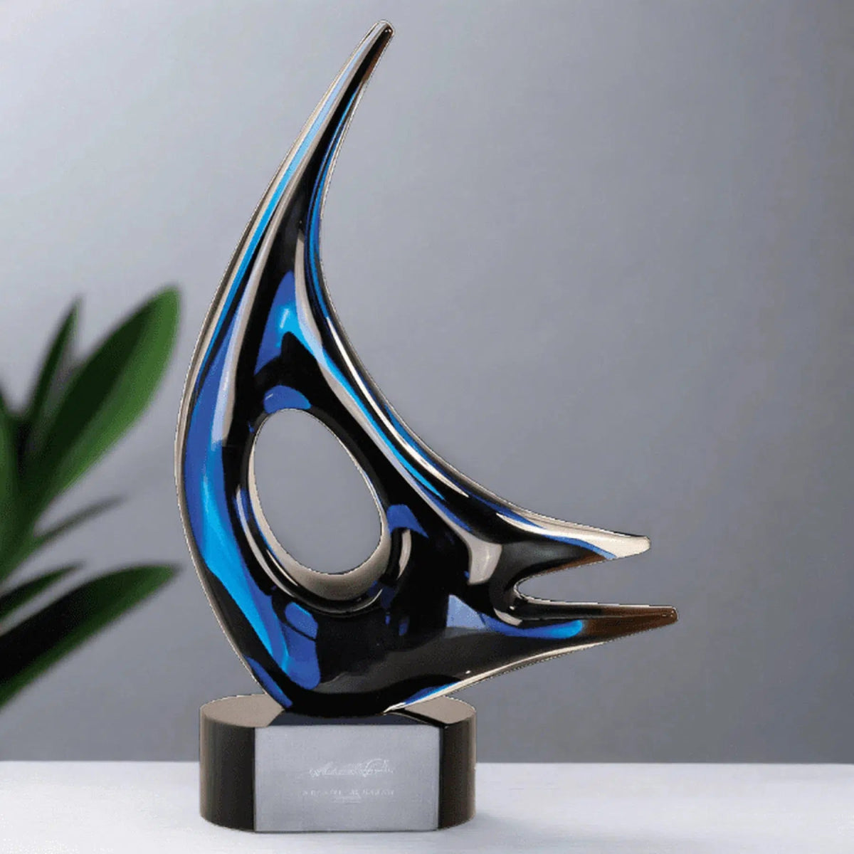 14 1/4" Blue Sail Art Glass Award Sculpture - LightForce Laser Engraving, LLC