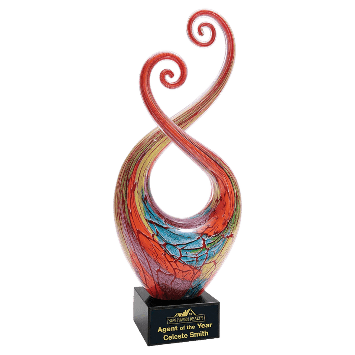 14" Multi - Color Twist Art Glass Award Sculpture - LightForce Laser Engraving, LLC