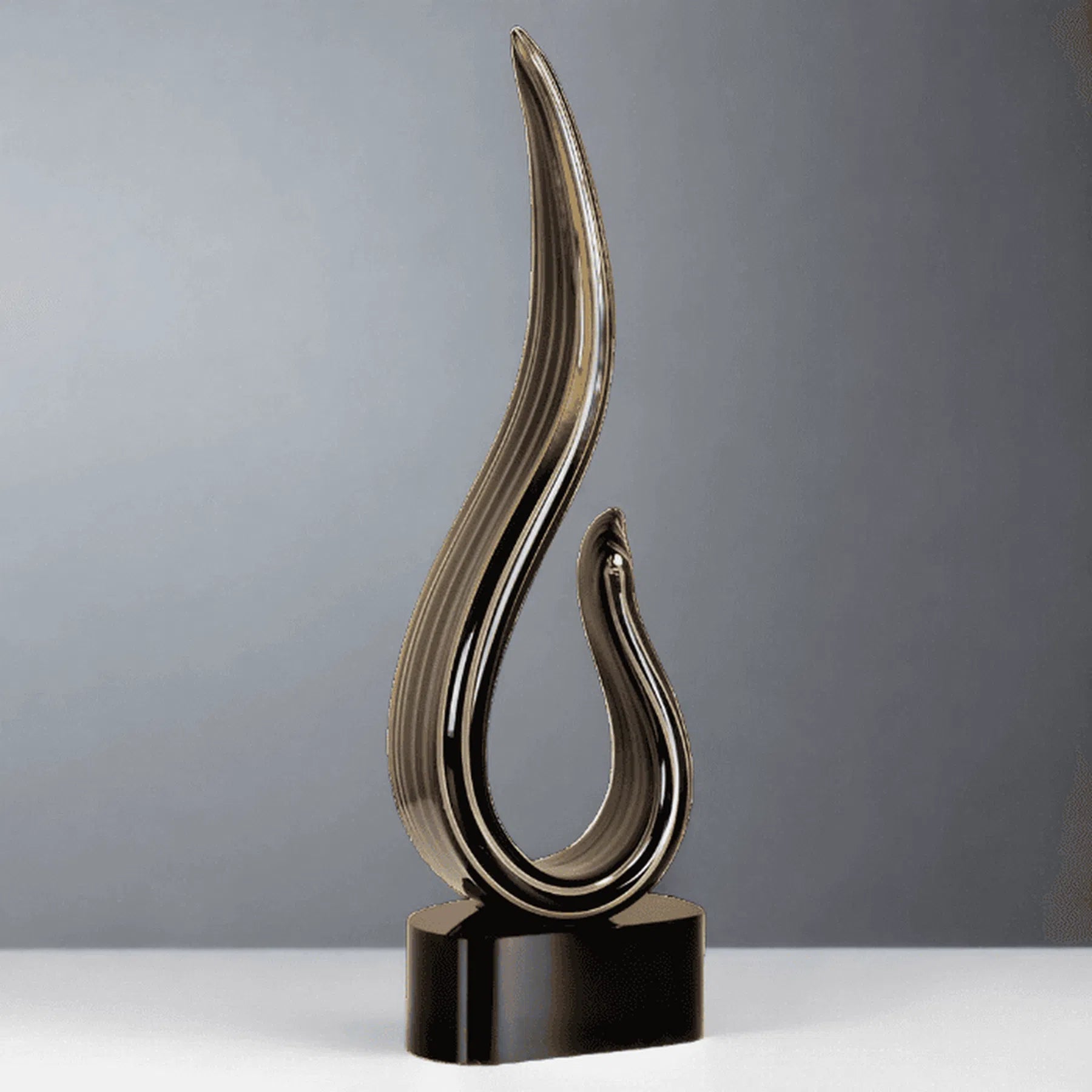 15" Black & Gold Curve Art Glass Award Sculpture