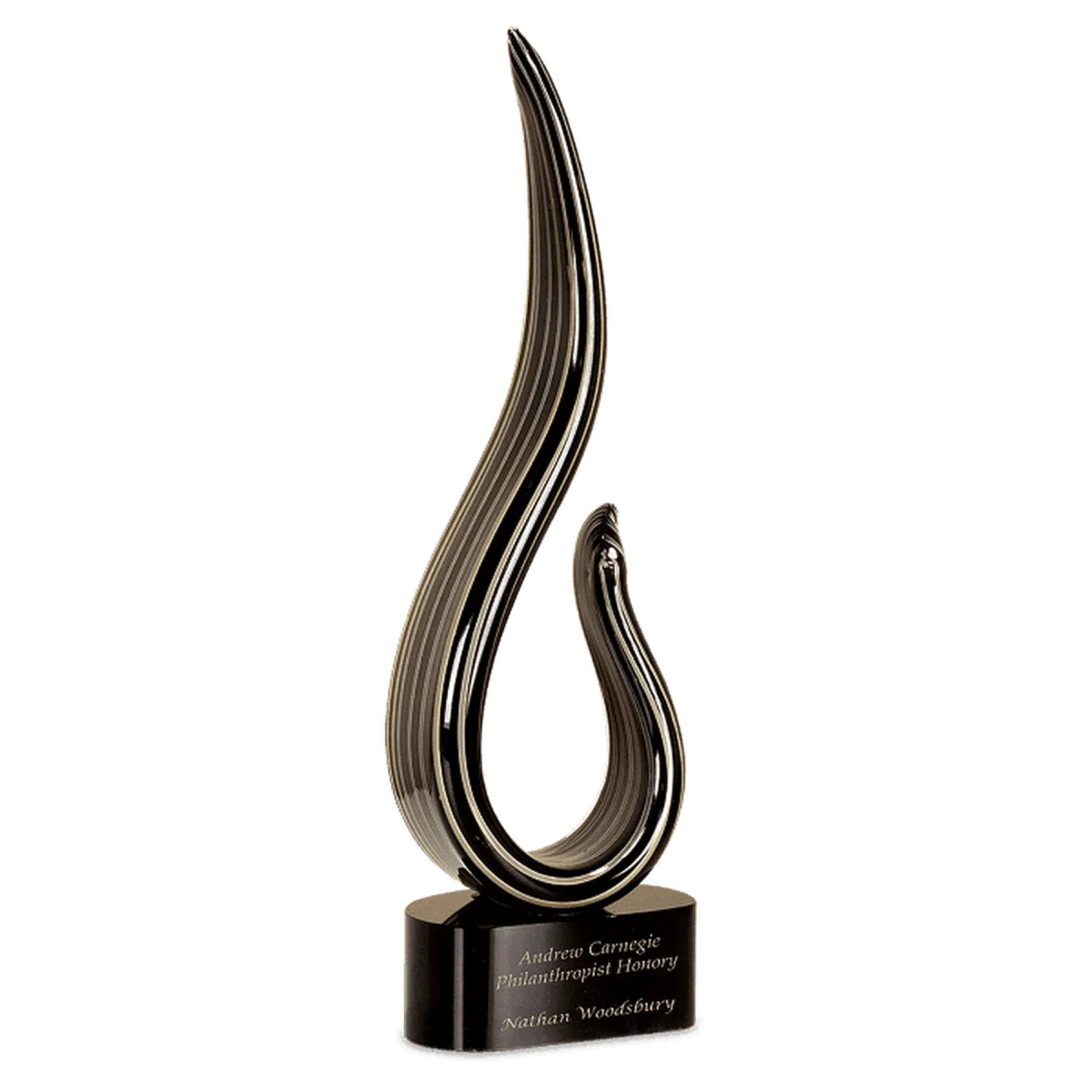 15" Black & Gold Curve Art Glass Award Sculpture - LightForce Laser Engraving, LLC