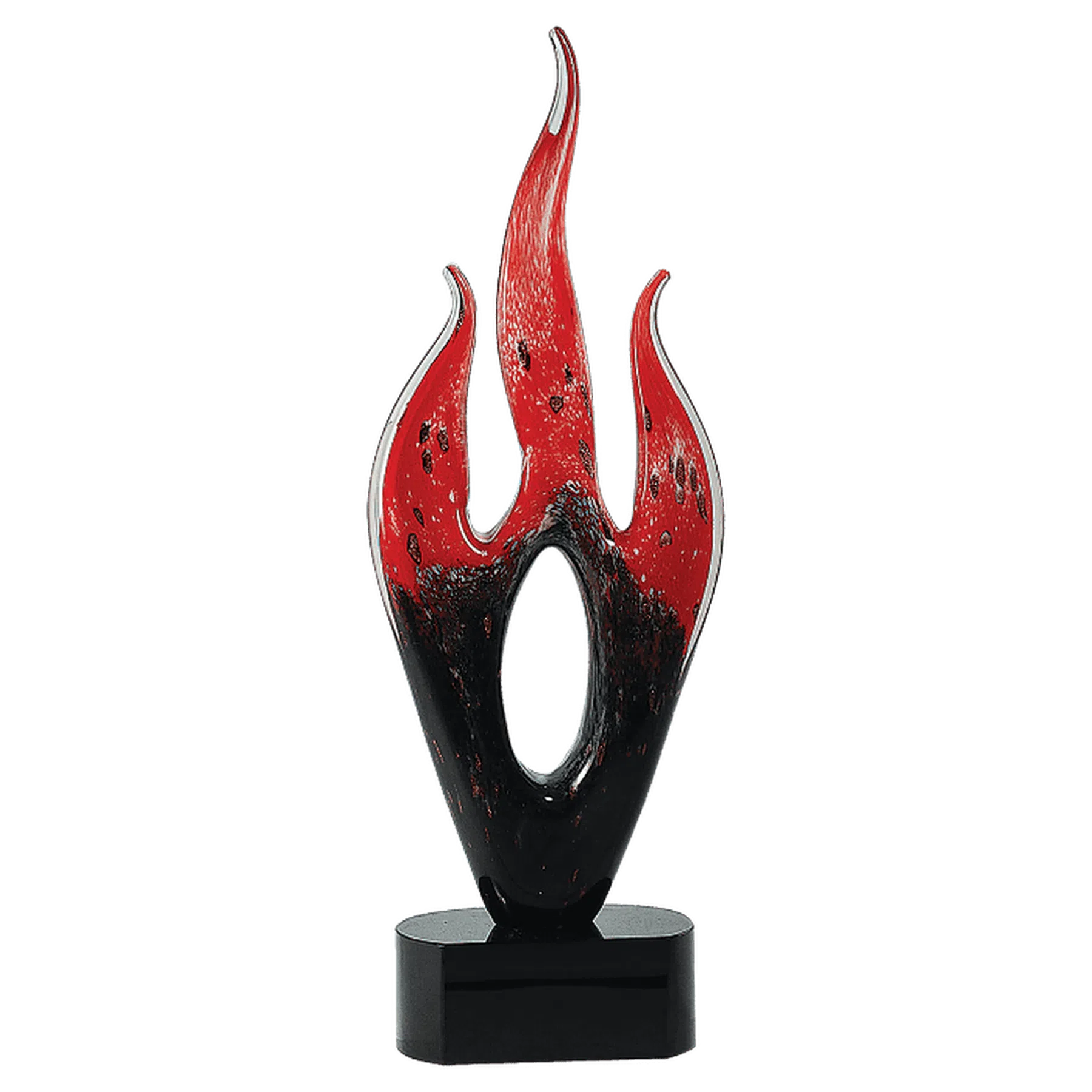 16" Red and Black Flame Art Glass Award Sculpture