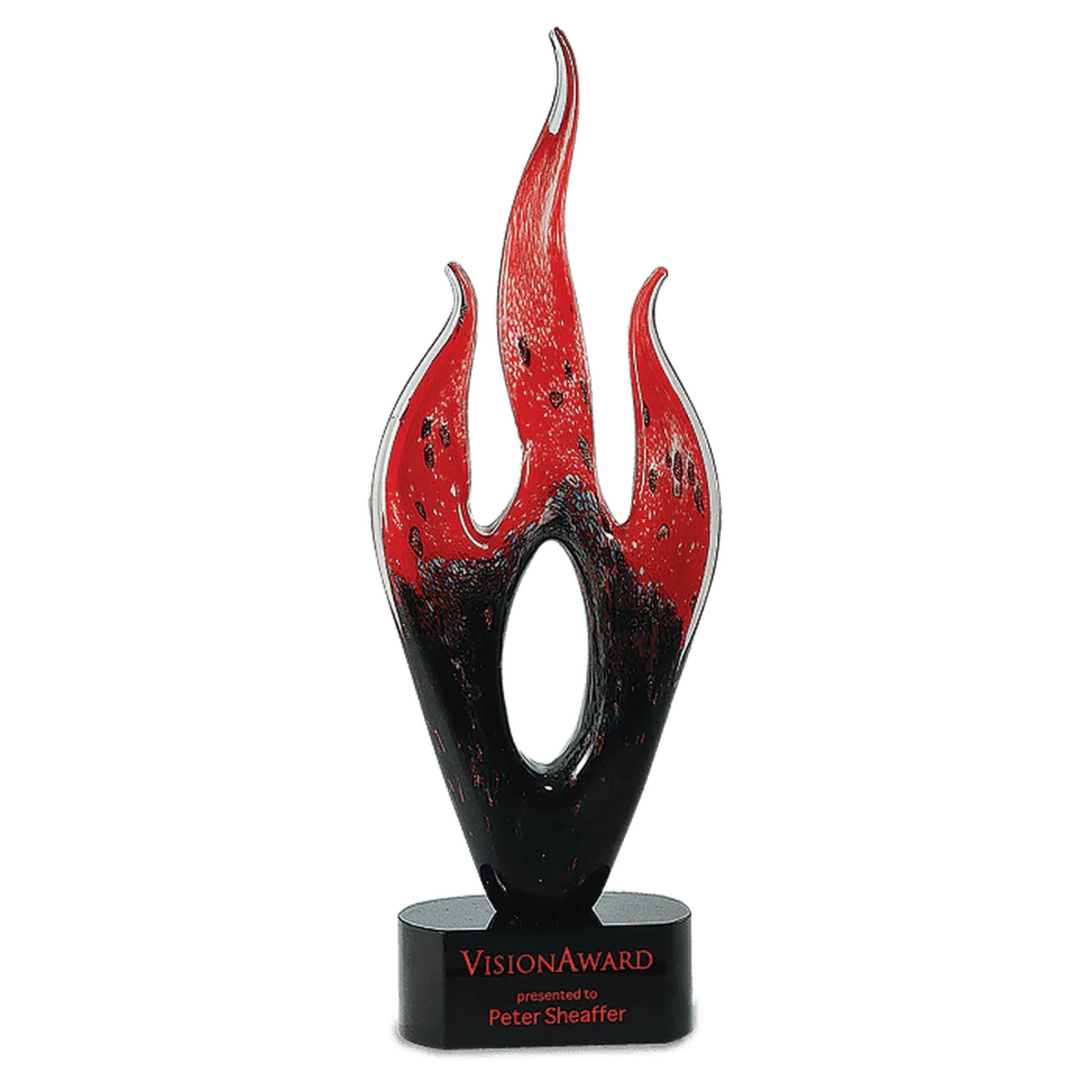 16" Red and Black Flame Art Glass Award Sculpture - LightForce Laser Engraving, LLC