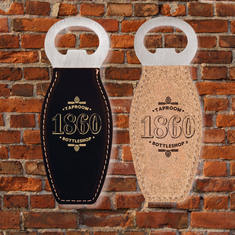 1860 Leatherette Bottle Opener with Magnet in Black/Gold or Cork (Personalization Options Available) Black/Gold / Classic Logo