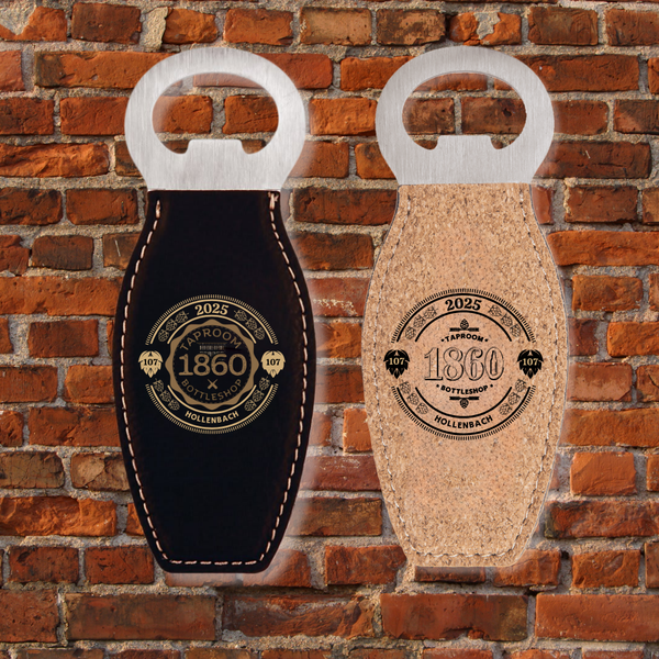 1860 Leatherette Bottle Opener with Magnet in Black/Gold or Cork (Personalization Options Available)