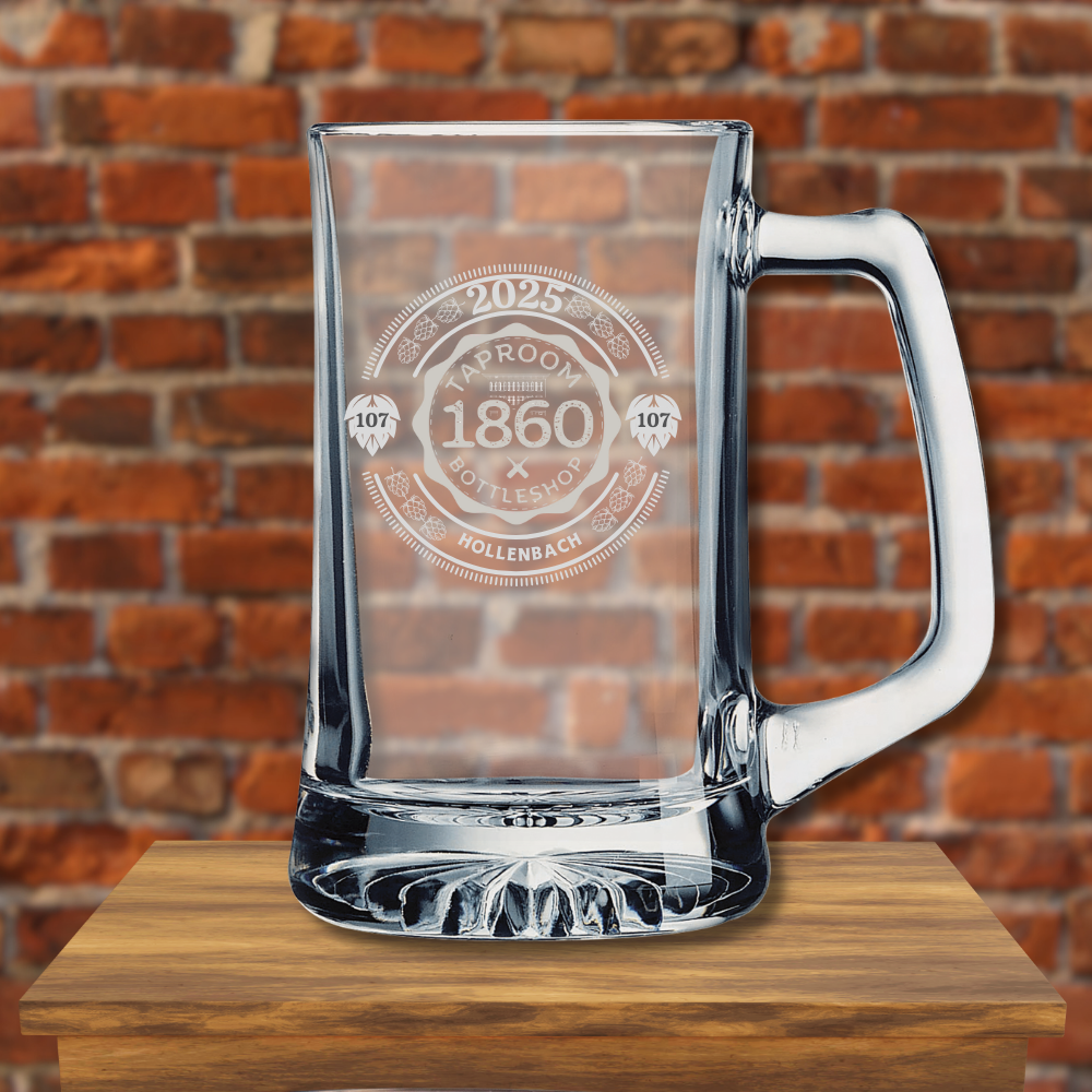 1860 Wide Handle 14 oz. Beer Mug (Personalization Options Available) Exclusive 2025 Bottlecap Logo for Mug Club Members