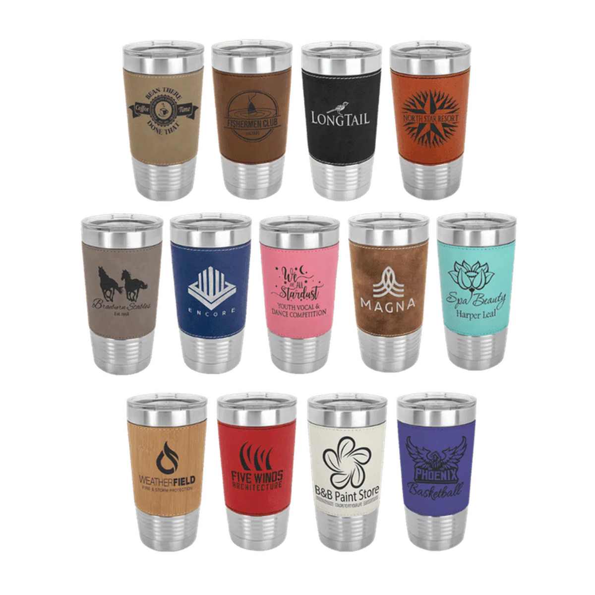 20 oz. Leatherette Wrapped Polar Camel Insulated Tumbler w/ Clear Lid - LightForce Laser Engraving, LLC