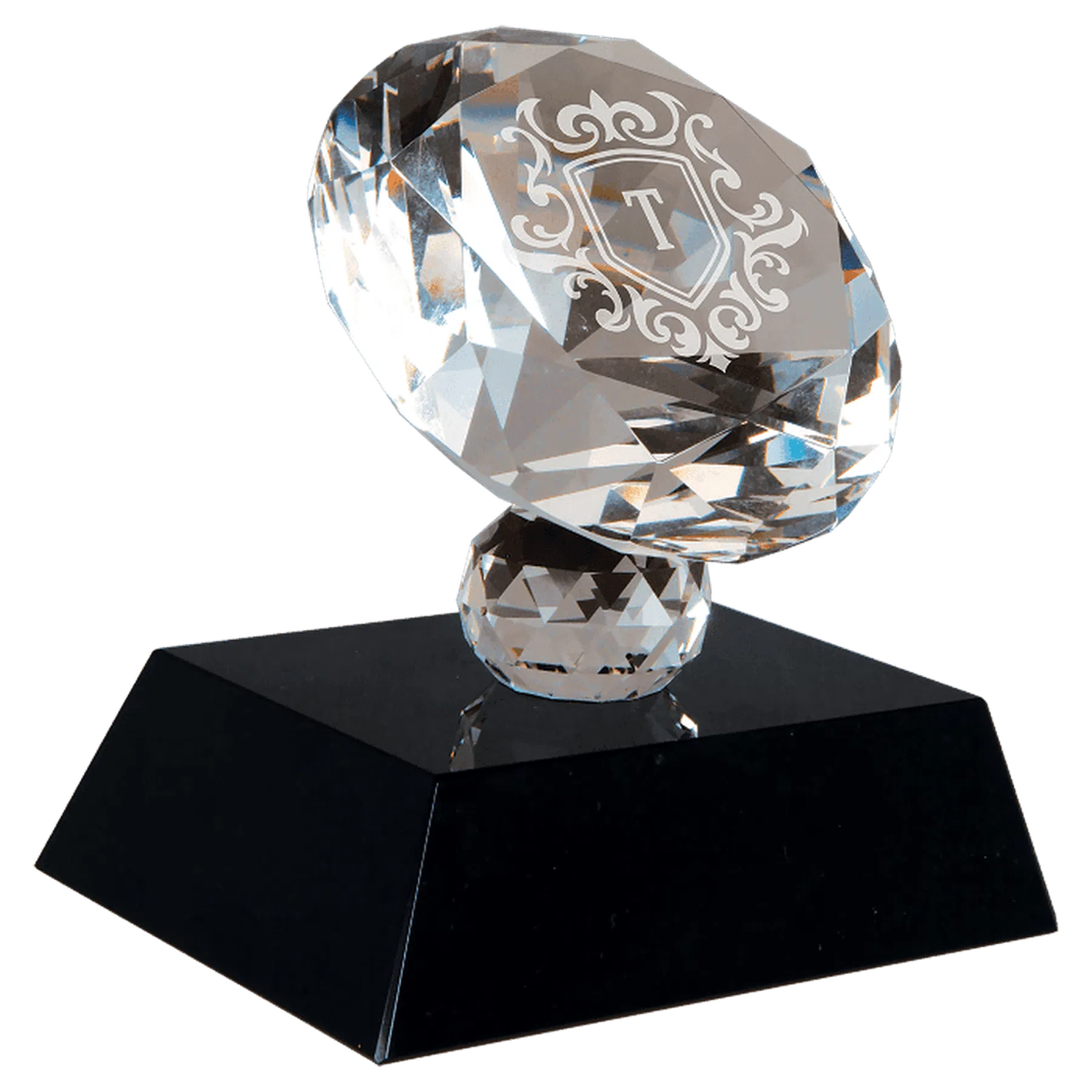 3 1/2" Optic Crystal Diamond on Black Pedestal Base