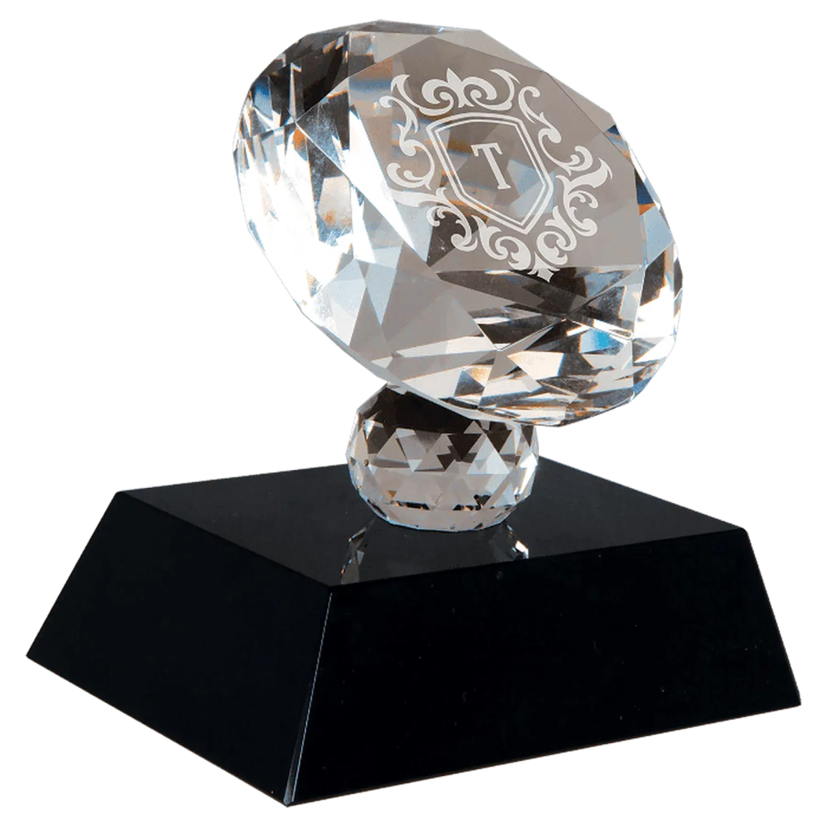 3 1/2" Optic Crystal Diamond on Black Pedestal Base - LightForce Laser Engraving, LLC