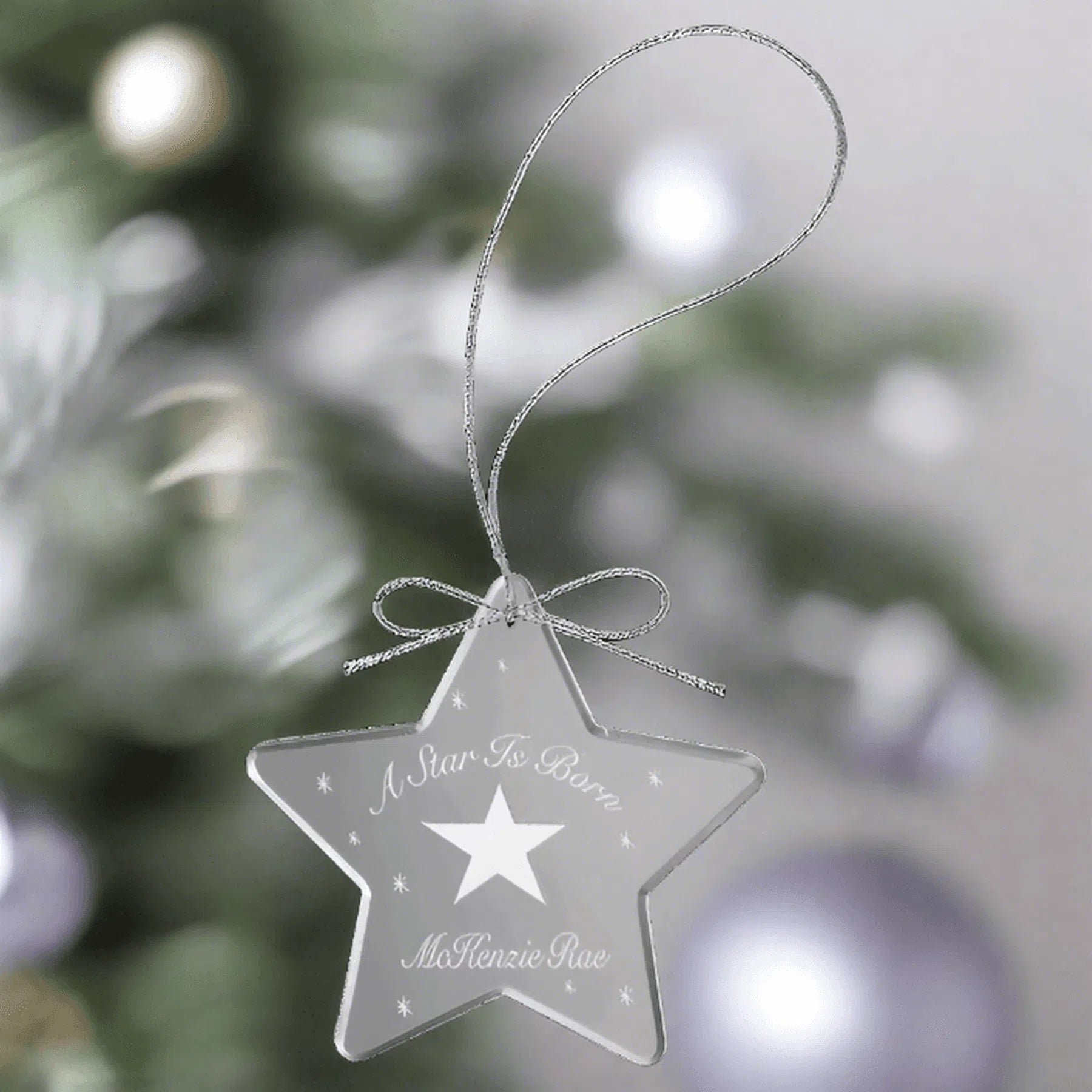 3" Crystal Star Ornament with Silver String