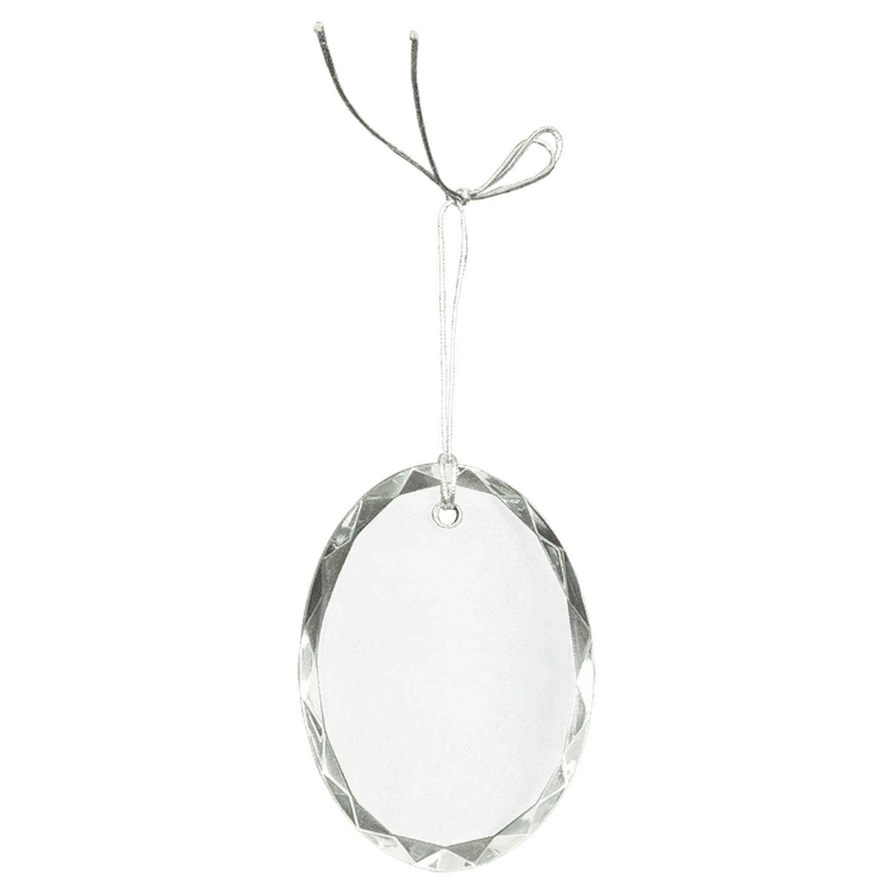 3" Faceted Crystal Oval Ornament with Silver String