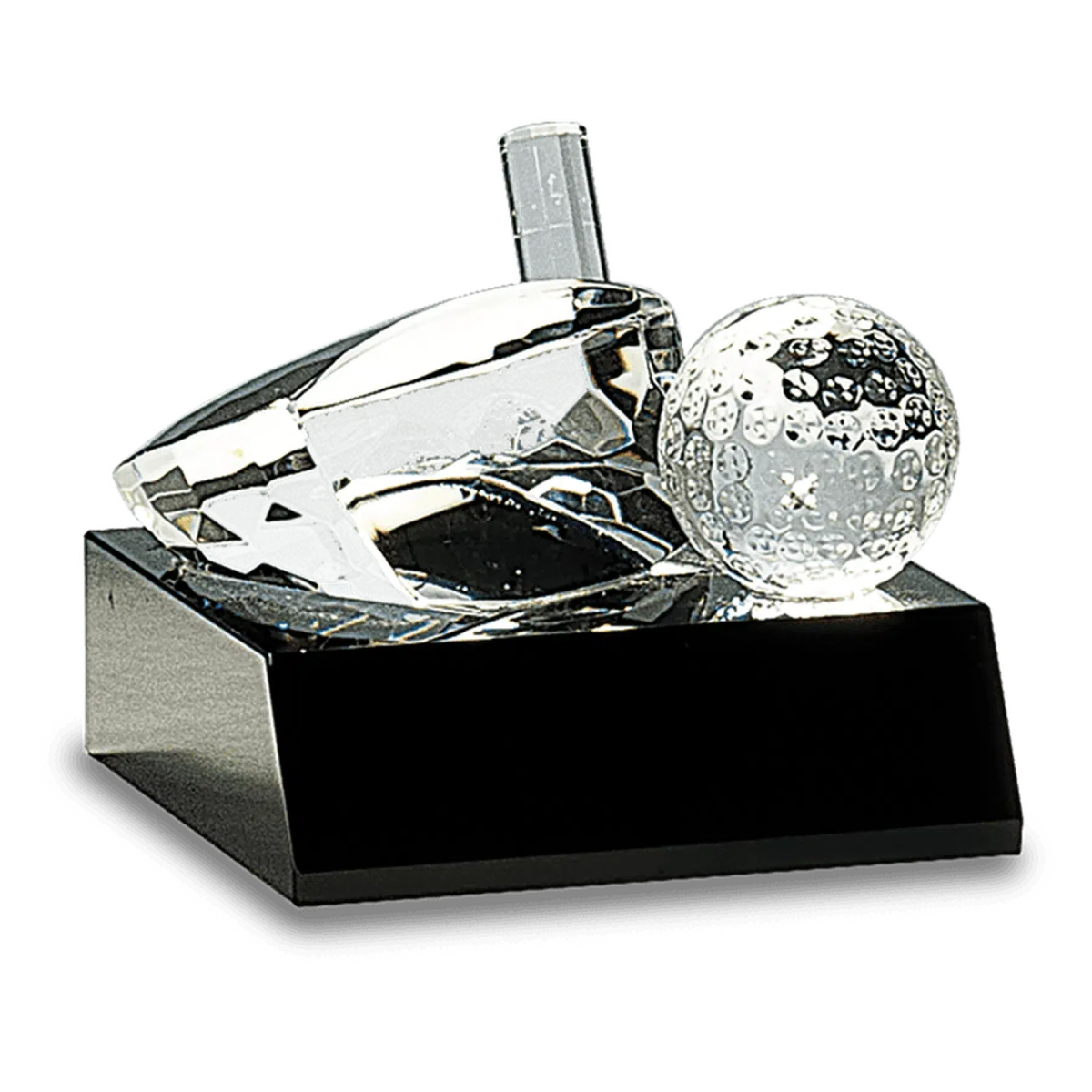 3" Clear Crystal Golf Ball & Club on Black Pedestal Base - LightForce Laser Engraving, LLC