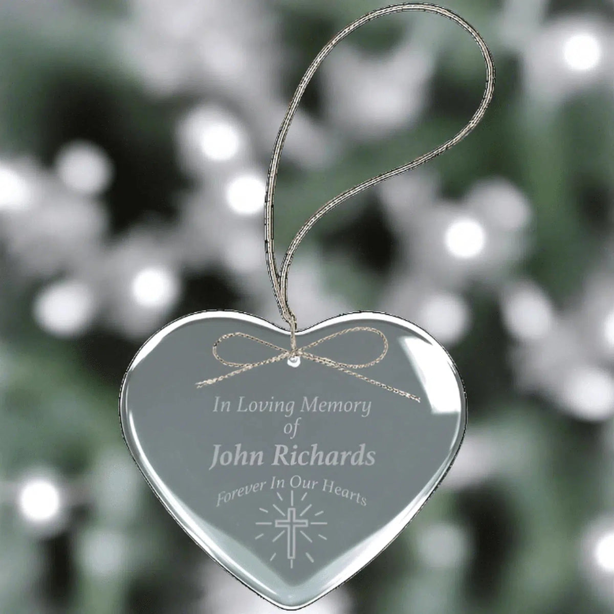 3" Crystal Heart Ornament with Silver String - LightForce Laser Engraving, LLC