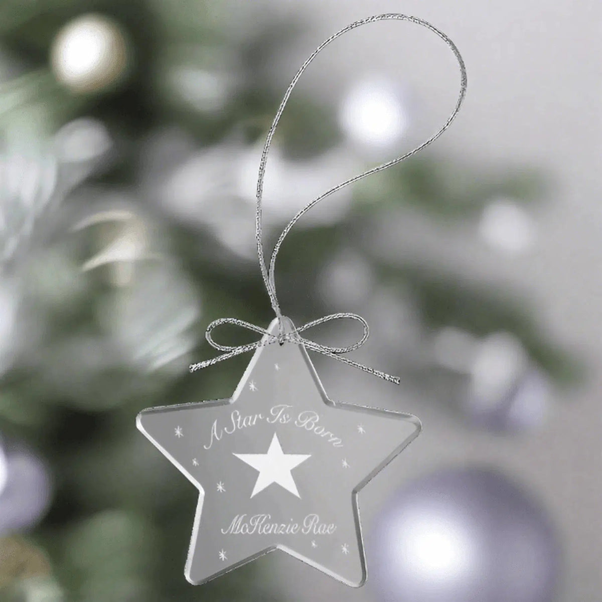 3" Crystal Star Ornament with Silver String - LightForce Laser Engraving, LLC