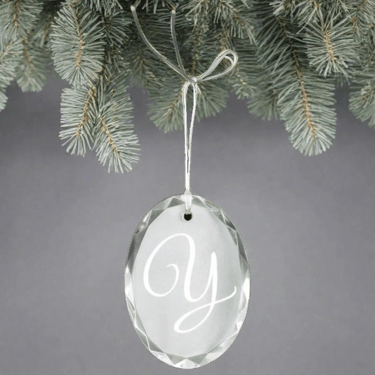 3" Faceted Crystal Oval Ornament with Silver String - LightForce Laser Engraving, LLC