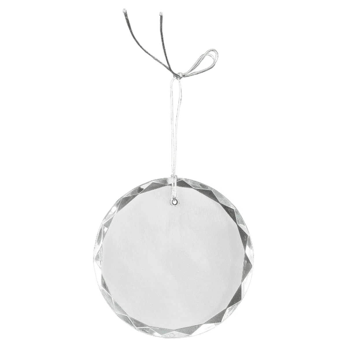 3" Faceted Crystal Round Ornament with Silver String - LightForce Laser Engraving, LLC